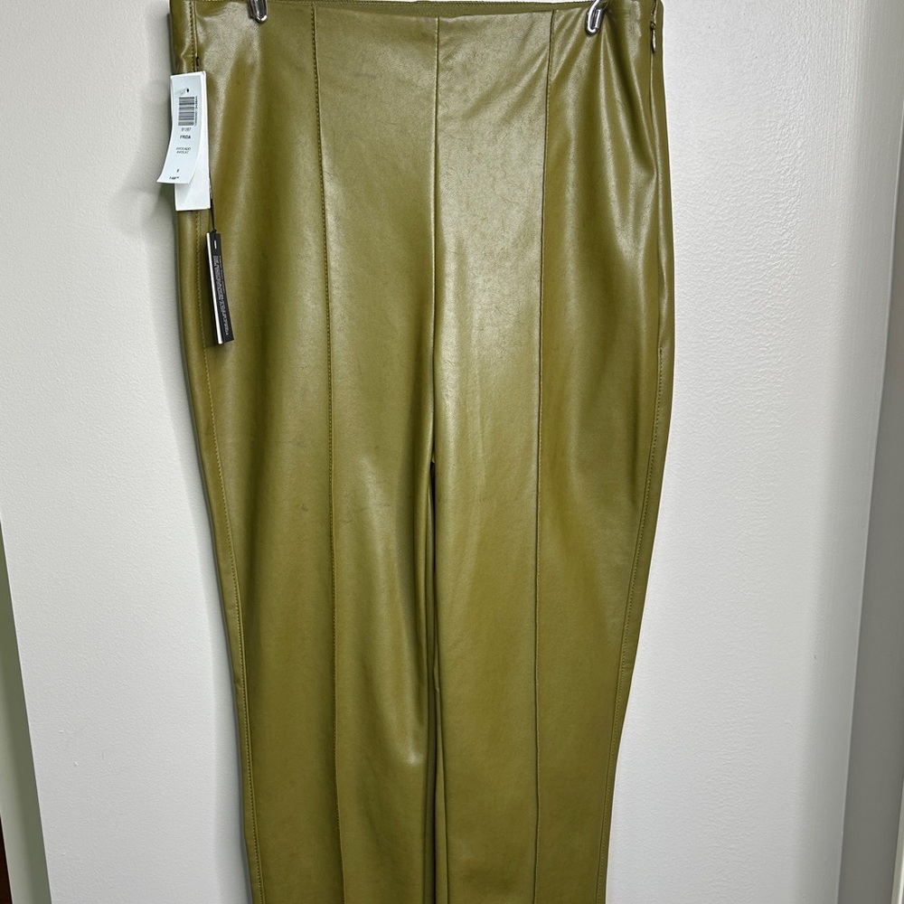 Babaton Frida Avocado Olive Vegan Leather Straight Leg Pants Size 8 NWT